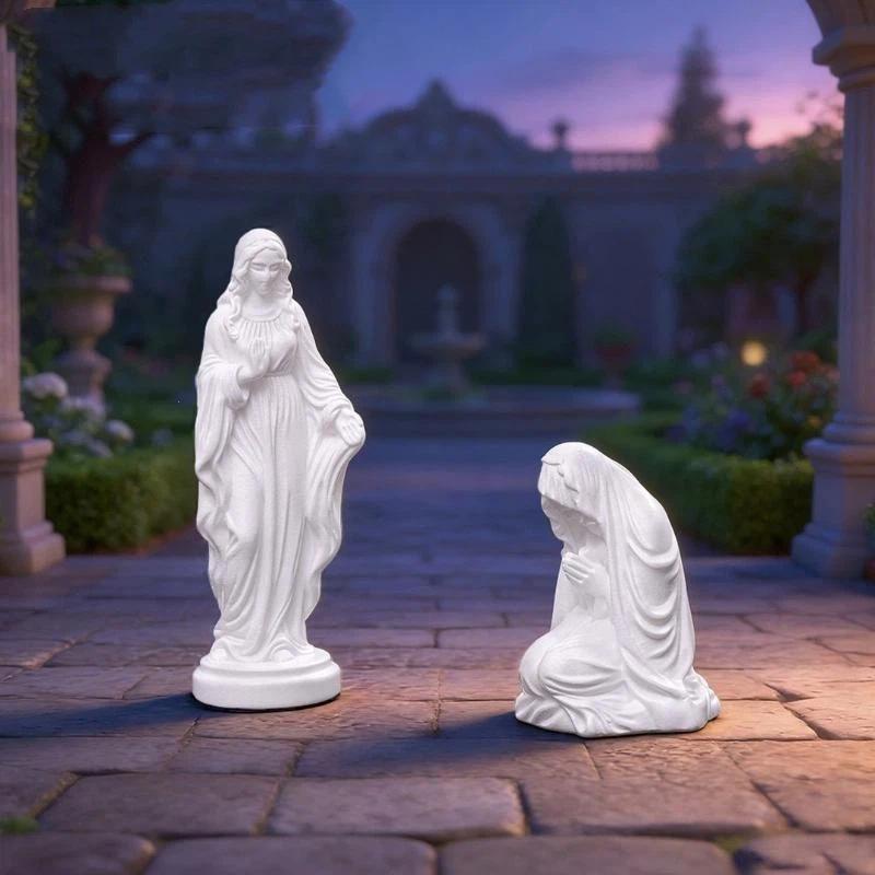 White Resin Mary Statue Fine Carving Weather Resistant Finish For Garden Patio Home Religious Decoration