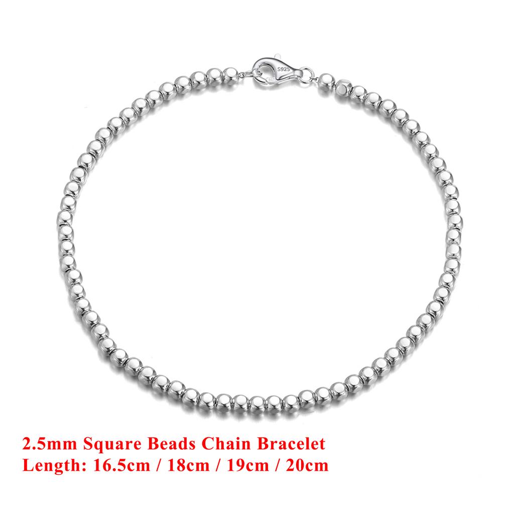 EFFIE QUEEN 100% 925 Sterling Silver 2.5mm Flat Beads Chain Bracelet Simple Daily Jewelry for Women Men Wedding Party Gift SB124