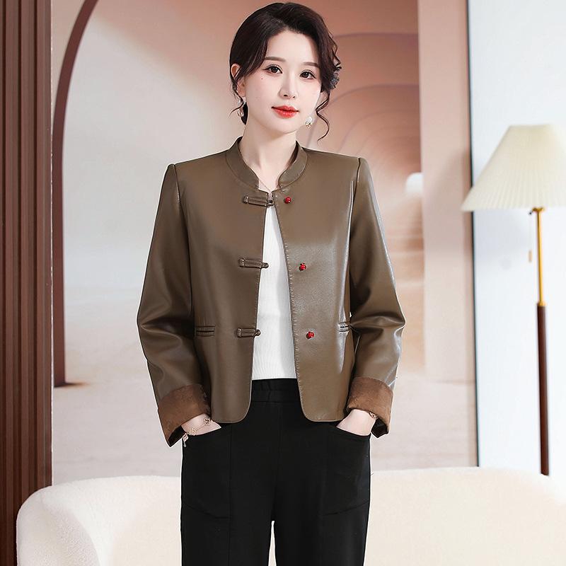 2025 Spring Fashion Washable Leather Jacket for Middle-Aged and Elderly Women