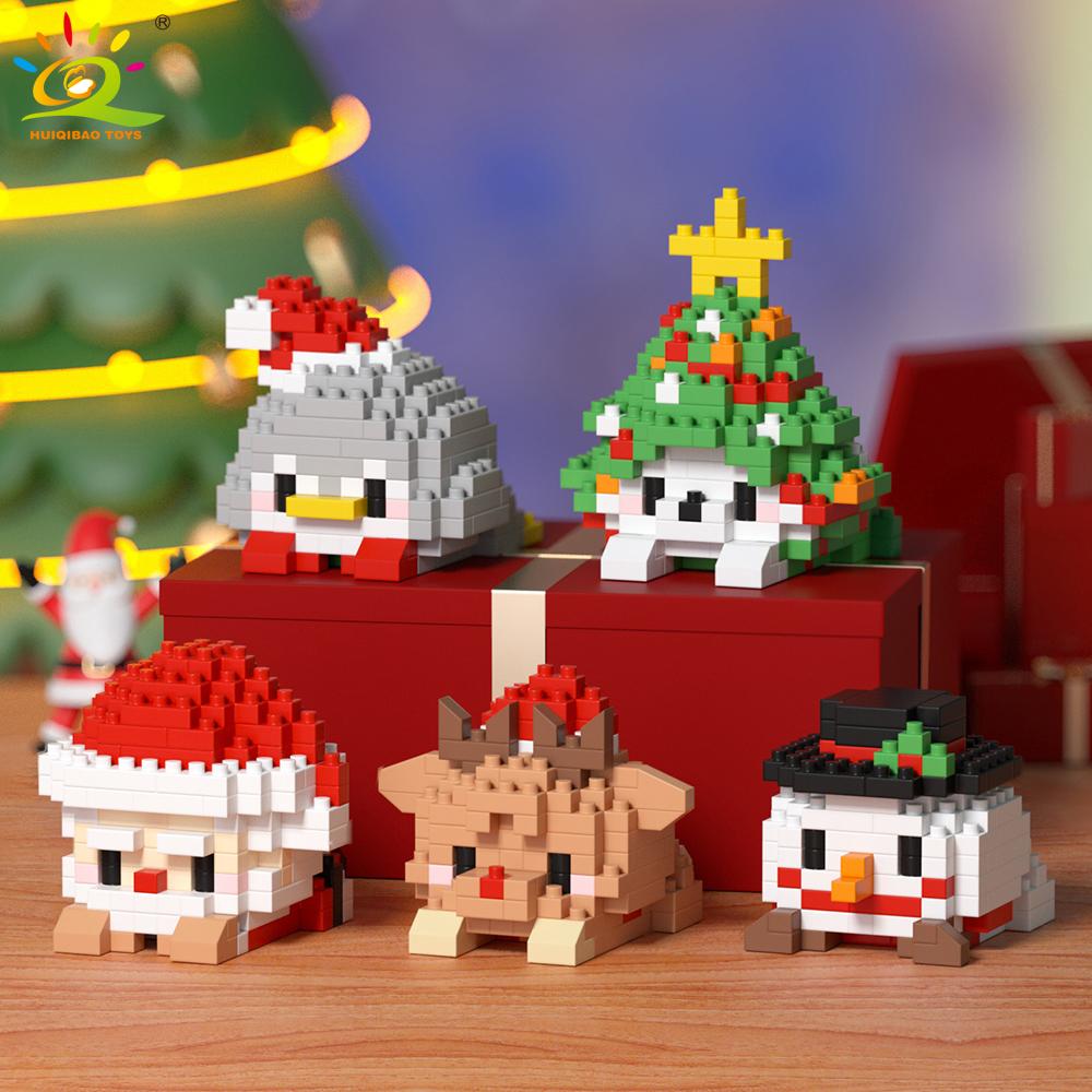HUIQIBAO MOC Christmas Model Elk Deer Santa Claus Building Block City Snow House Xmas Tree Bricks Set Toy for Children Kids Gift