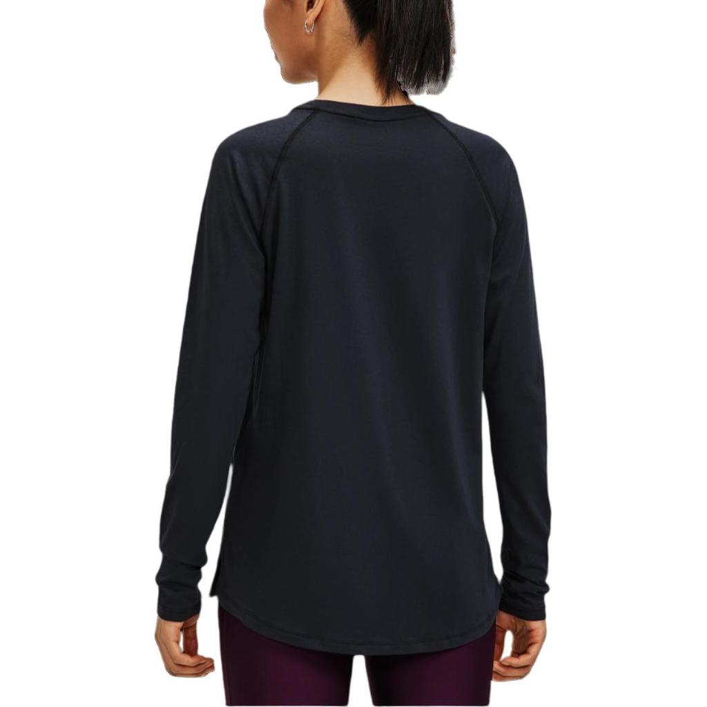 Under Armour FW22 Solid Logo Print Crew Neck Long Sleeve T-Shirt Women Tops Black 1374188-001