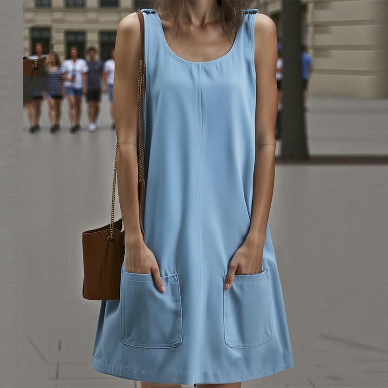 

ZANZEA Женское повседневное летнее платье без рукавов с круглым вырезом, свободного кроя, короткое S синий