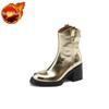 Booties Heeled Fur Combat Women's Ankle Boots Punk Style Very High Heels Patent Leather Female Short Shoes Boot Footwear New In