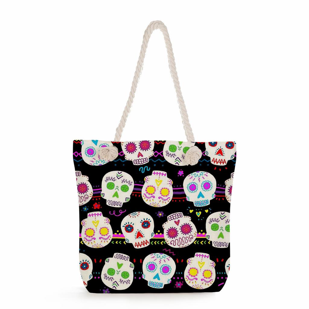 Skull print thick rope single-shoulder beach bag 7298 KTB