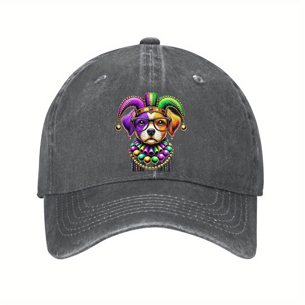 Mardi Gras Dog Print Baseball Cap Adjustable Cotton Casual Adult Trucker Hat