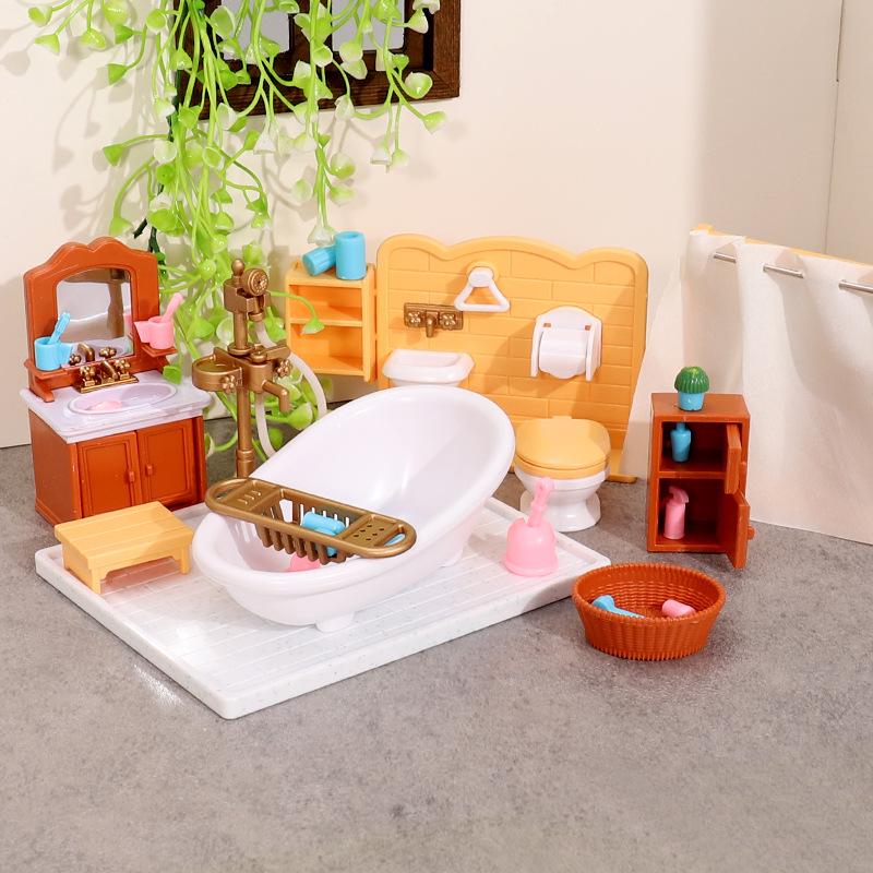 Mini Dollhouse Bathroom Set: Bathtub, Pool, Sink, and Furniture Toys