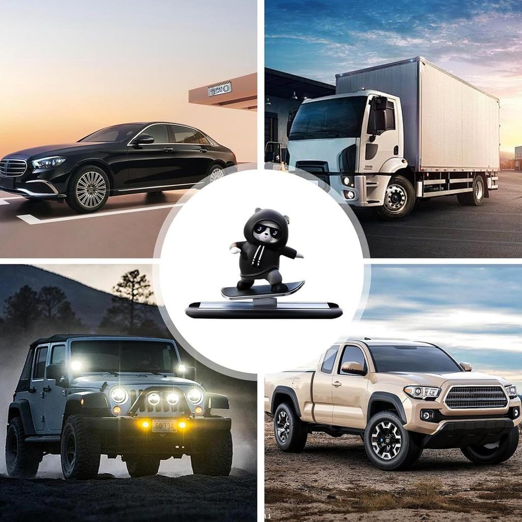 Roczential Ozdoba Deski Rozdzielczej Niedźwiedzia Skateboardowego, Ozdoba Samochodowa Niedźwiedzia Skateboardowego | Dekoracja Deski Rozdzielczej Samochodu |