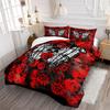 Black Skull Rose Halloween Quilted Comforter Set - 3 Piece
