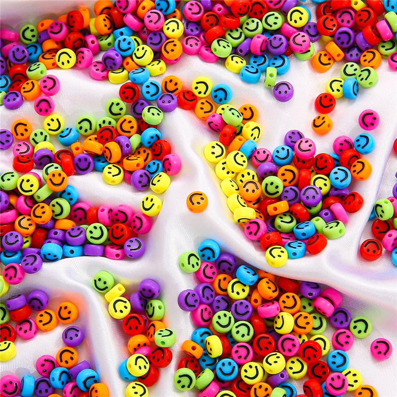 Smiley Face Acrylic Beads, 7mm Round for DIY Kids' Jewelry & Bracelets