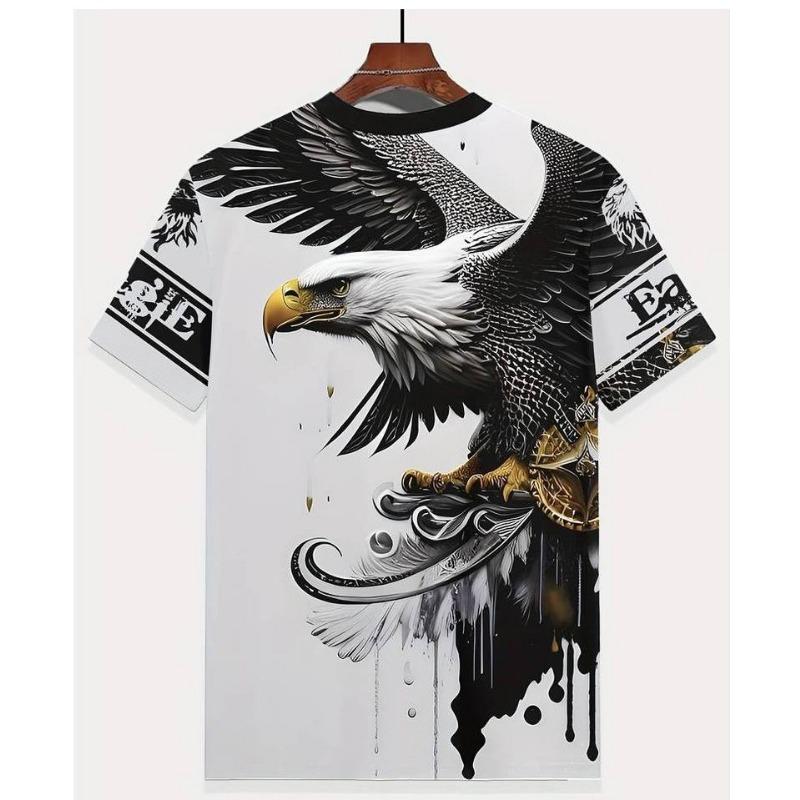 Summer Round Neck 3D Eagle Pattern Printed Top Fashionable Casual Short Sleeved Children's Boy T-shirts