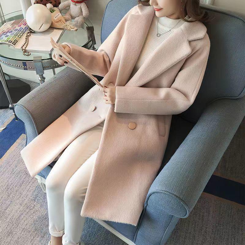 Korean Style Loose Fit Woolen Coat with Cotton Padding - Mid-Length & Slimming Design