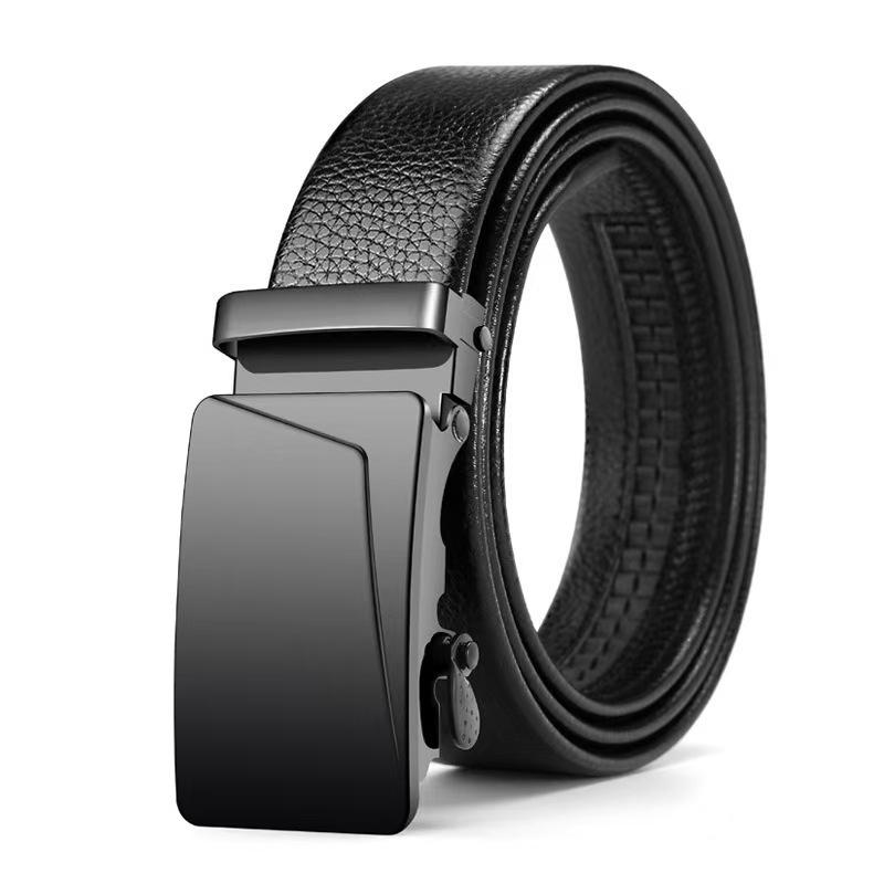 Men’s Automatic Buckle Leather Belt with Customizable Logo - Perfect for Business and Casual Wear