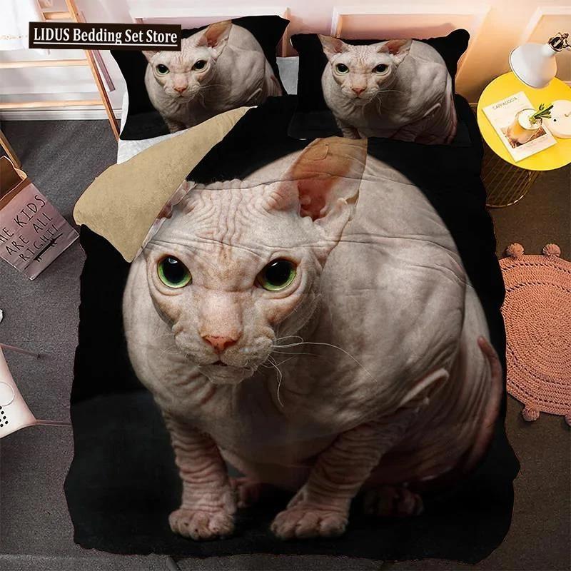Härligt Sällskapsdjur Katt Sängklädesset Djurtryckta Överdrag Enkelt Dubbelt King Queen Storlek Påslakan Kitty Mönster Polyester Quiltöverdrag