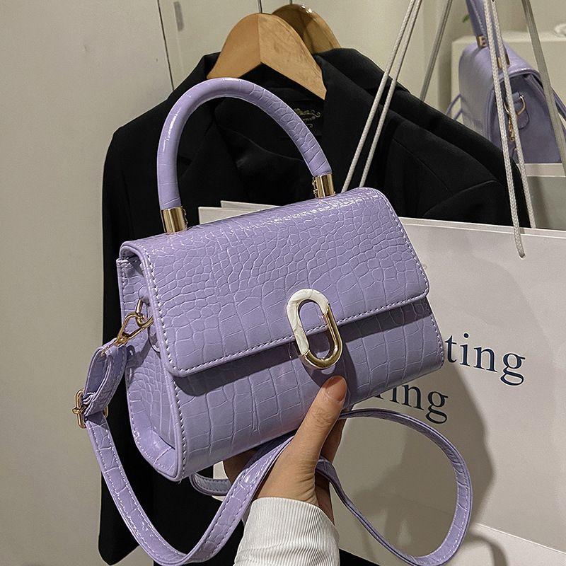 

2025 New Crossbody Bag Satchel Niche Style Small Square Bag Lady Versatile Hand Bag Women s Shoulder Bag Crocodile Grain Bag Purple hardware
