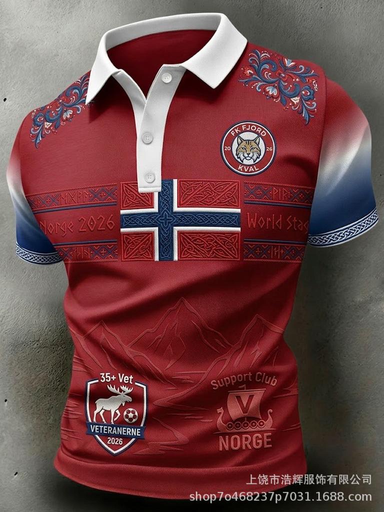 New 3D Printed Men's Retro Fashion Casual Summer Lapel Polo Shirt Top
