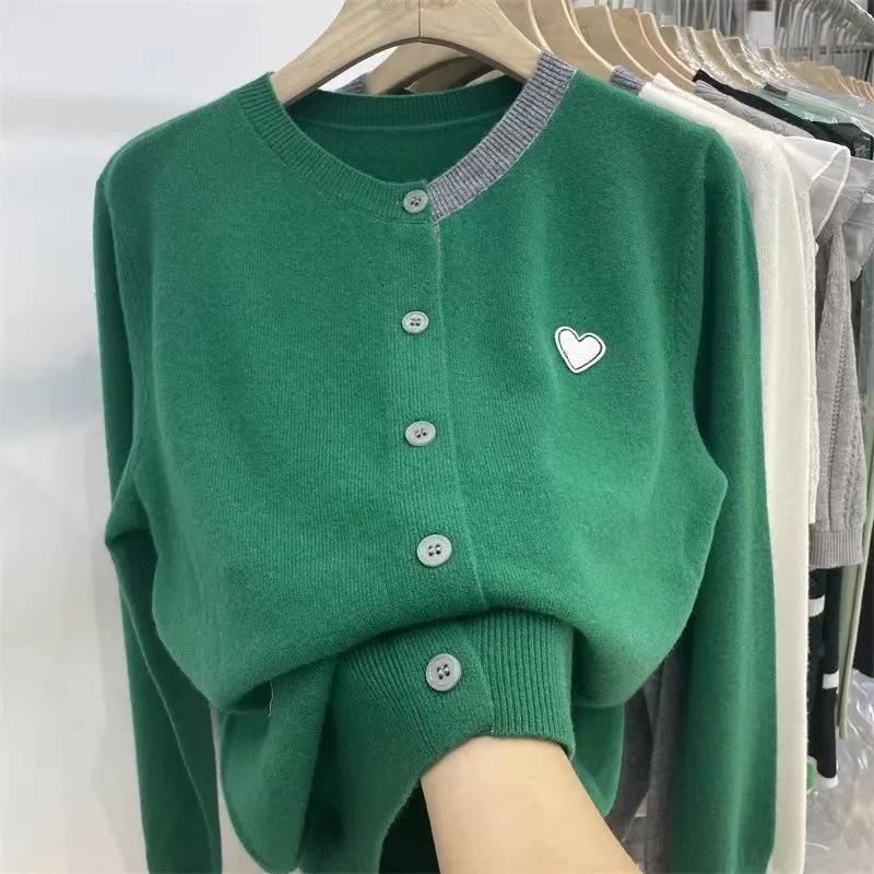 Elegante Patch Langarm Top Herbst Koreanischen Stil Strickjacke Frauen Pullover Weibliche Lose Mantel Süße Strickwaren 29378