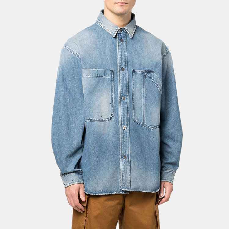 DIESEL Shirts Men's Blue Lapel Moderate Denim A037320ICVZ01