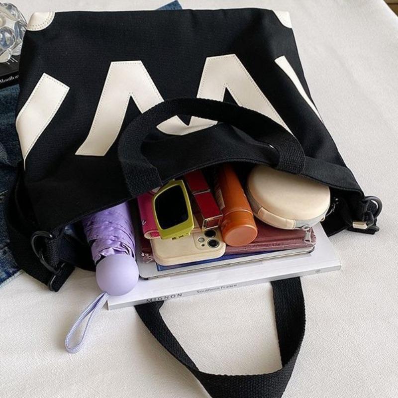 Canvas Bags, Commuter Bags, Tote Bags, Women's Large-capacity Contrasting Colors, College Students, School Bags, Oblique Span Bags, Popular Trend