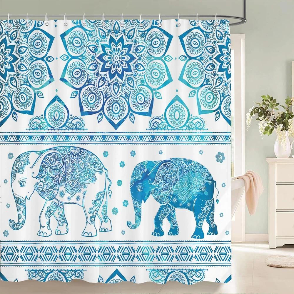 High Quality Indian Mandala Pattern Printed Fabric Shower Curtains Bohemian Bath Screen Waterproof Bathroom Decor with 12 Hooks