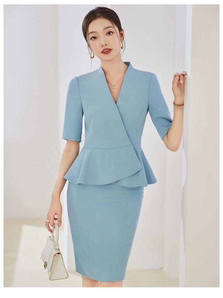 Elegant Women's Summer Skirt Suit for Beauty Salon Receptionists - Professional Goddess Style Workwear