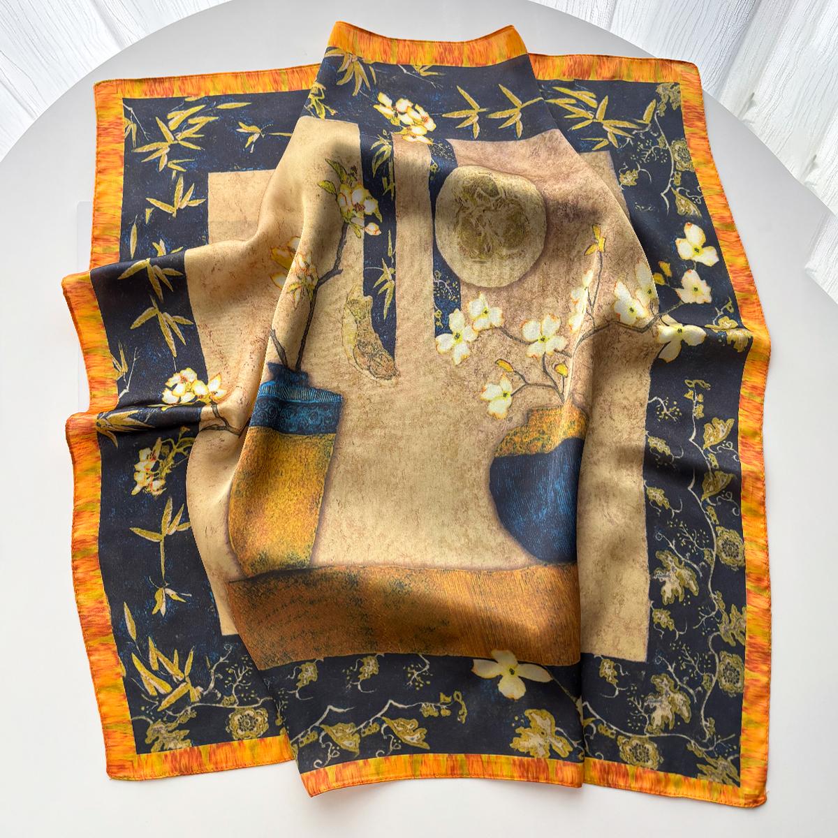 

Stylish Imitation Silk Scarves Bandanas Square Scarf For Women Luxury Hijab Neckerchief Printed Hairband Elegant Shawl Wraps