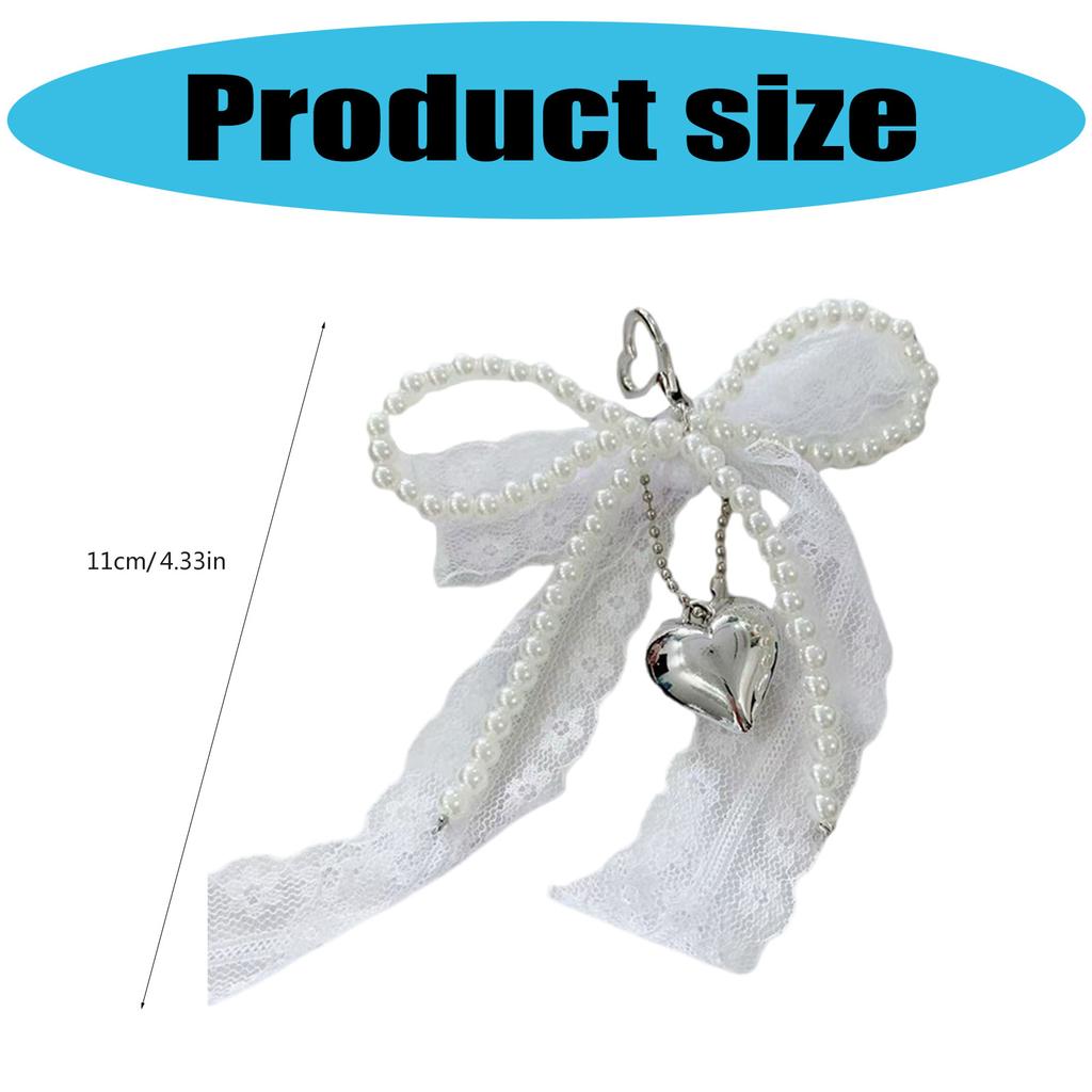 Aesthetic Keychain Charms,Lace Pearls Bows Bag Charm Pendant Sweet Heart Bows Keychain Charms Hanging Ornament for Women