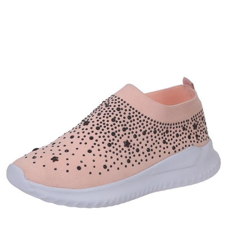 Large size rhinestone fly-woven women's autumn flat-bottomed casual shoes