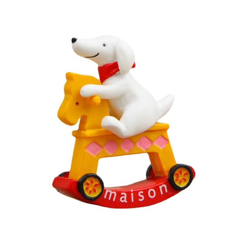 A Puppy Riding A Wooden Horse Resin Ornaments For Daily Garden Decor Gift And