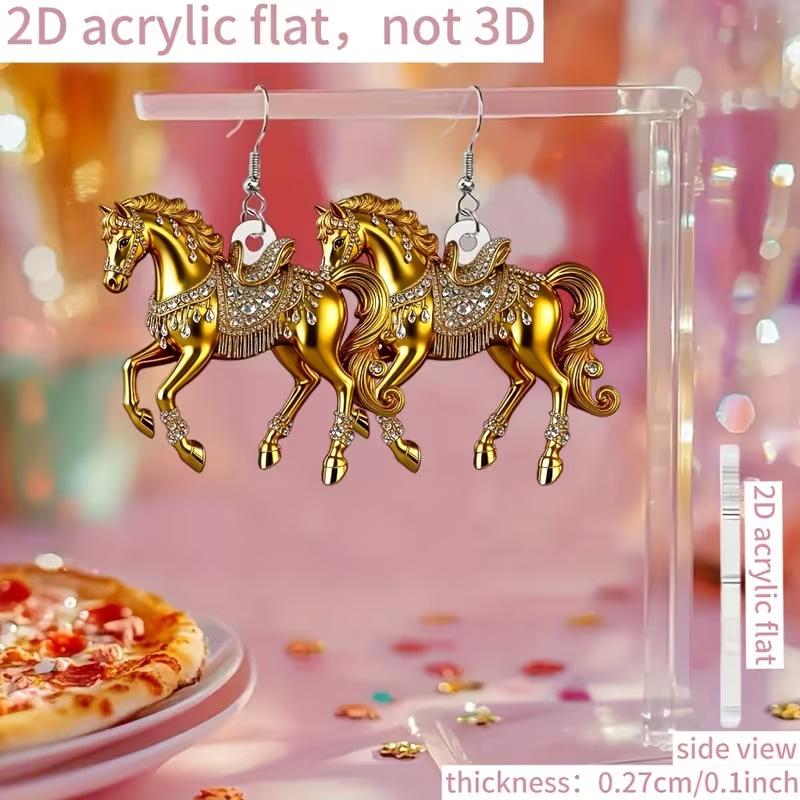 Cross-border hot-selling golden pony earrings 2D flat acrylic 2026 new golden year of the horse earrings jewelry