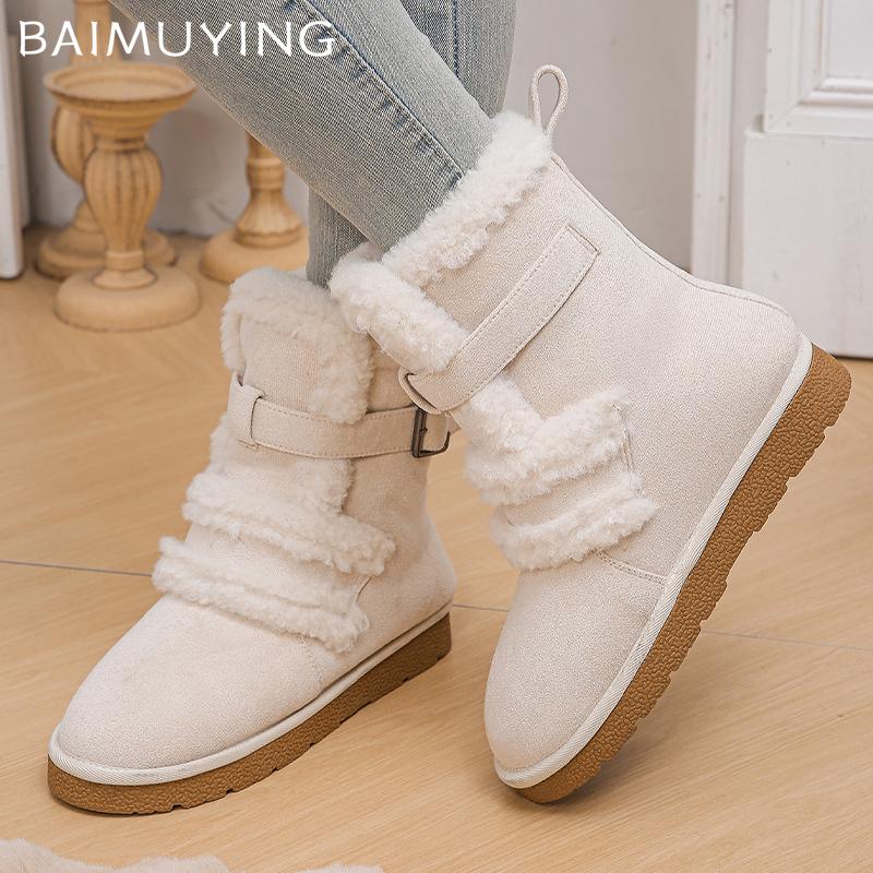 Fur Flats Women Snow Ankle Boots Suede Short Plush Designer New Cotton Shoes 2025 Trend Warm Cozy Casual Winter Botas De Mujer