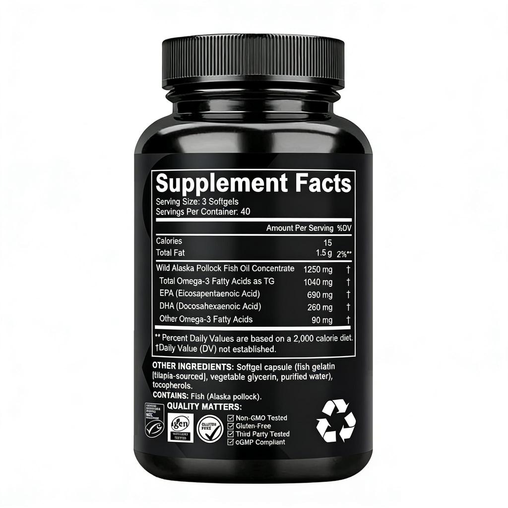 Triple Strength Omega 3 Fish Oil Capsules, All-Natural, 120 Capsules Per Pack, Easily Absorbed, Suitable for Adults
