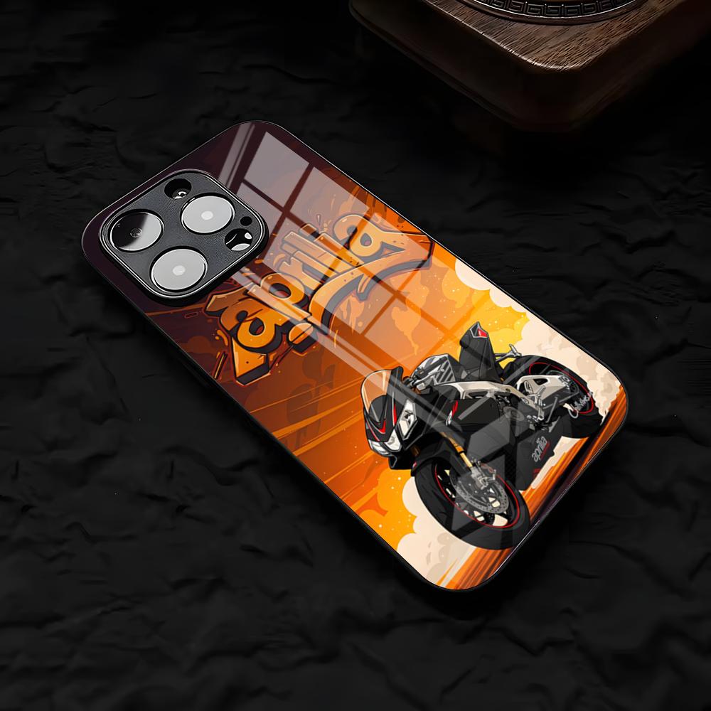 Coole A-Aprilias Racing Handyhülle für iPhone 17 Air 16 E Pro Max 15 14 13 Mini 12 Pro 11 Max Plus Schwarzes Glas Cover