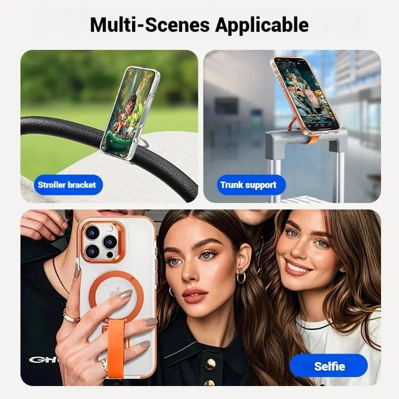 Luxury Magnetic Magsafe Case for iPhone 16 15 Pro Max Plus Wireless Charging Silicone Lanyard Detachable Ring Cell Clear Phone Cover