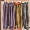 Johnature Women Plaid Straight Pants Spring Elastic Waist Vintage Loose All Match Cotton Linen Pockets Trouser