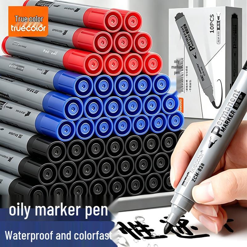True Color Black Quick-Dry Oil-Based Marker Pen, Thick Tip, Durable Design