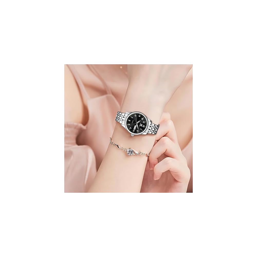 OLEVS Women's Analog Quartz Watch Silver Stainless Steel Band Waterproof Luminous Casual Fashion Timepiece