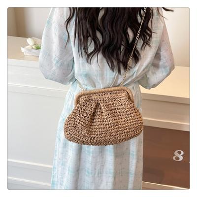 Handgewebte Tasche Damen neue trendige Schultertasche Urlaubsstrohtasche Kette Umhängetasche Muscheltasche