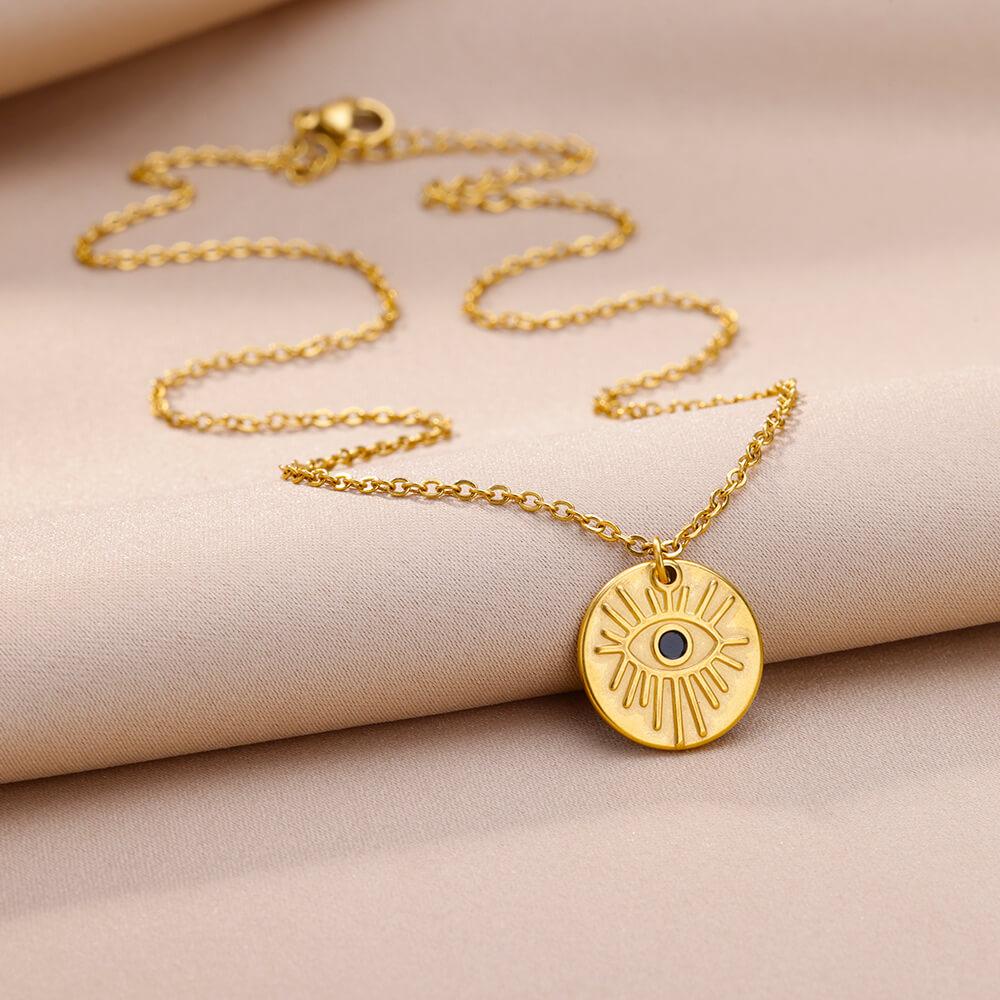 Evil Eye Necklace for Women Stainless Steel Chain Blue Main Stone Pendant Necklaces Vintage Turkish Eye Jewelry Gift