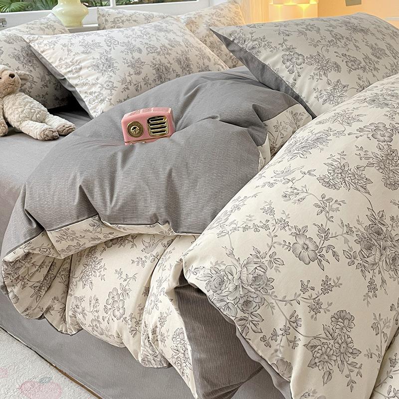 Bedding Four-piece Set Printed Skin-friendly Water Wash Sheets Quilt Cover Pillowcase Set