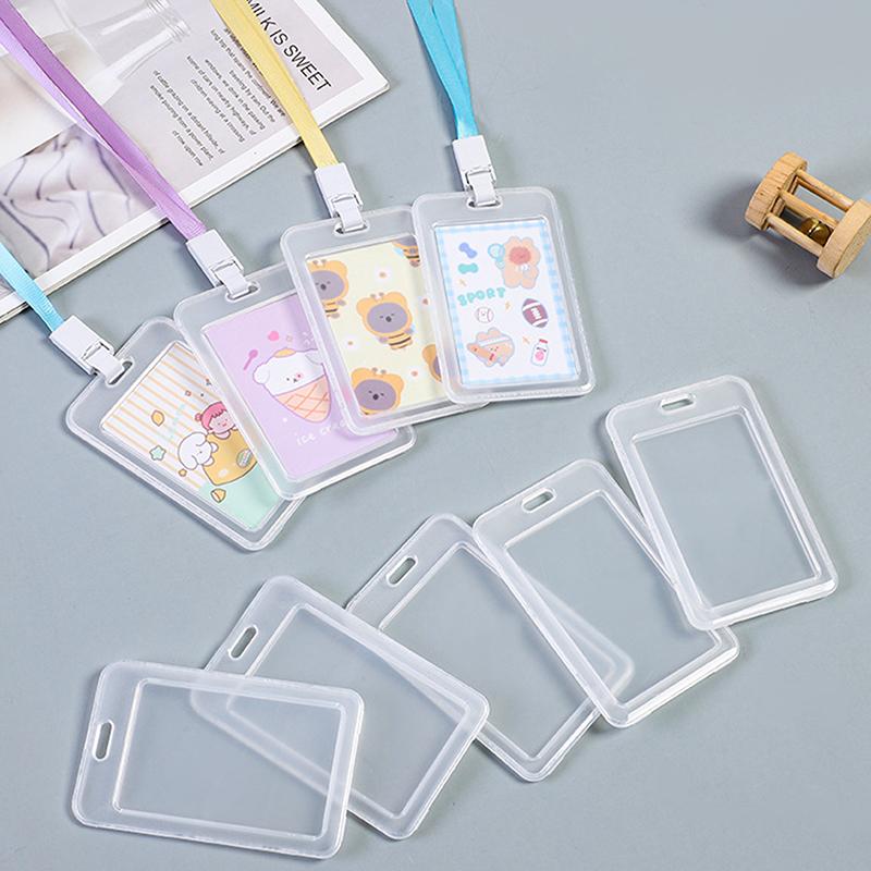 10Pcs New Plastic Card Sleeves With Lanyard Transparent Id Card Protective Cover Student Id Bus Card Holder