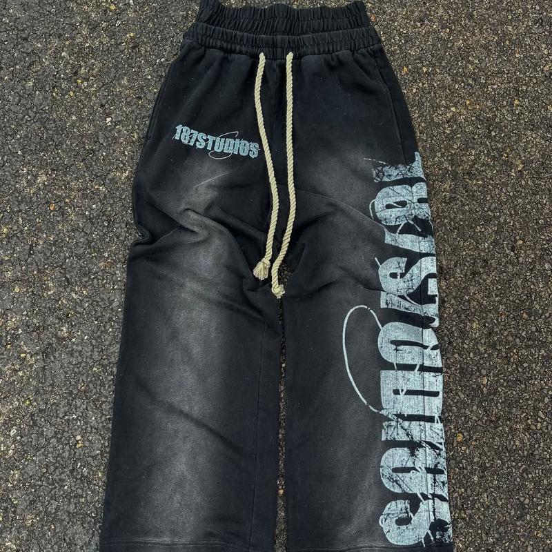 European and American Autumn and Winter Hip-hop Street Y2K Elastic Tied Rope Printed Casual Long Sweatpants