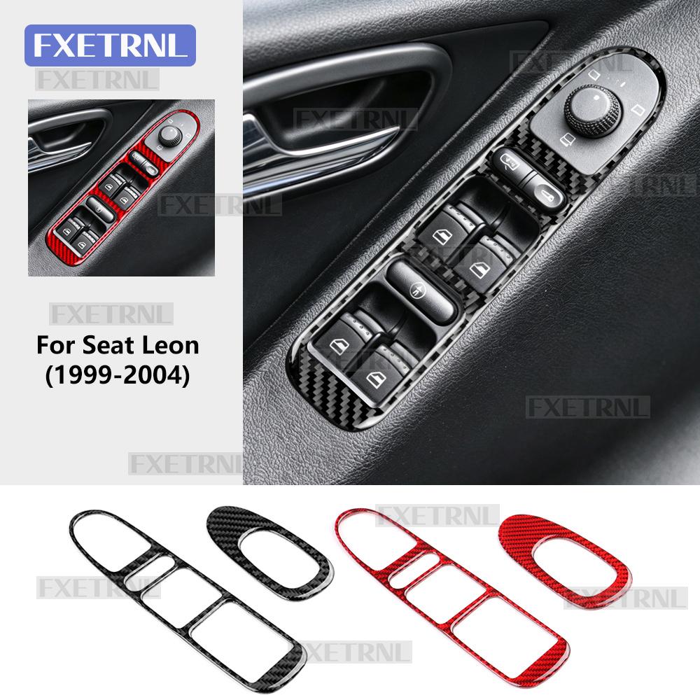 Real Soft Carbon Fiber Sticker For Seat Leon MK1 1M 1999 2000 2001 2002 2003 2004 Car Window Switch Frame Trim Accessories