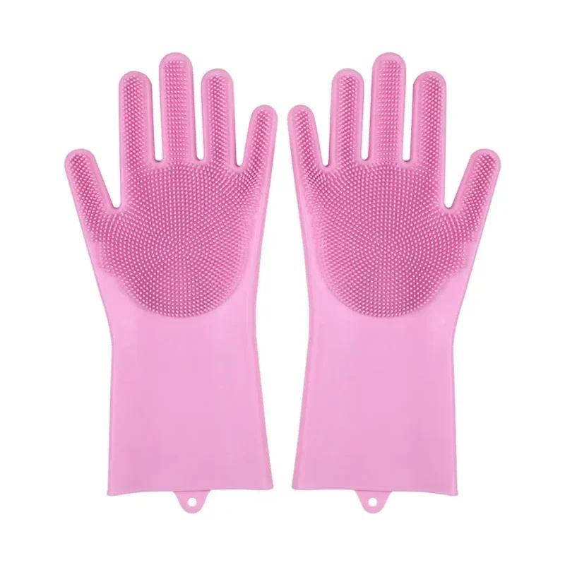 Mănuși de spălat vase din silicon, izolate pentru curățarea bucătăriei, mănuși de curățare a uzului, mănuși de baie pentru animale de companie