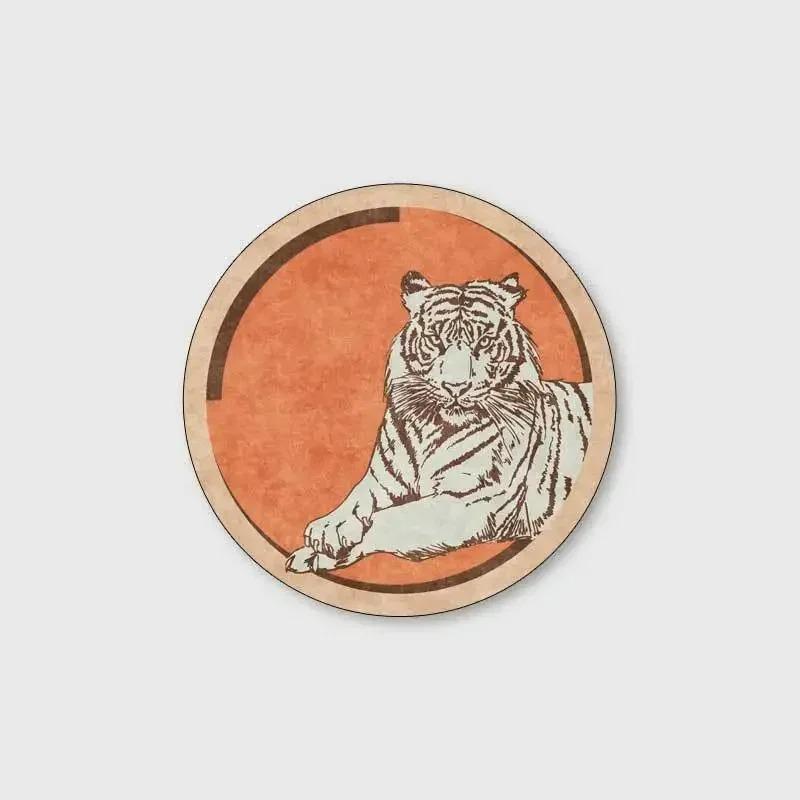 Lion Elephant Round Carpet Home Sofa Coffee Table Area Rugs Non Slip Floor Mat for Living Room Kitchen Bedroom Decor Washable