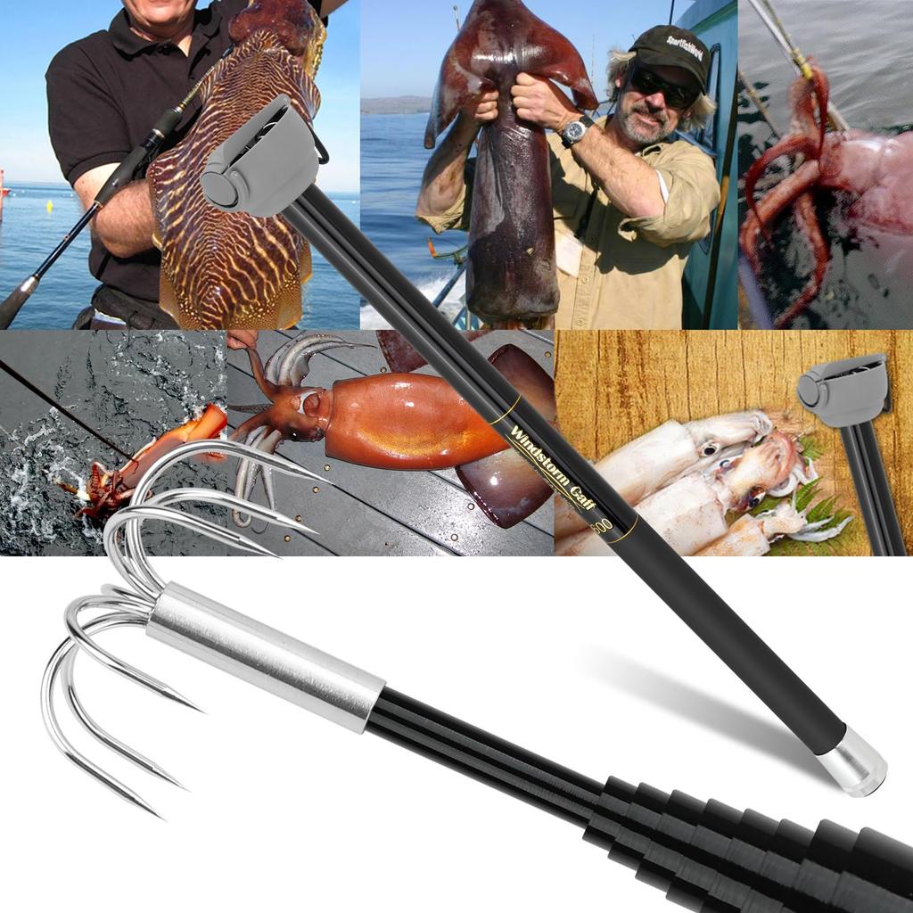 SANLIKE Windstorm Squid Gaff, Extendable, Ultra-Short Joint, One-Touch, for Eging Fishing, Black, 6M