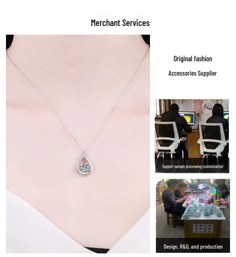 Korean Style Moissanite Water Drop Necklace: 1 Carat S925 Sterling Silver Pendant