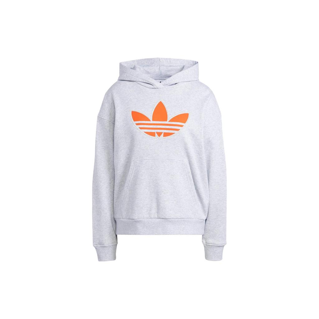 Adidas Originals Pearl Trefoil Boyfriend Hoodie Logo Print Loose Long Sleeve Hooded Sweatshirt Women Hoodies Gray II5602