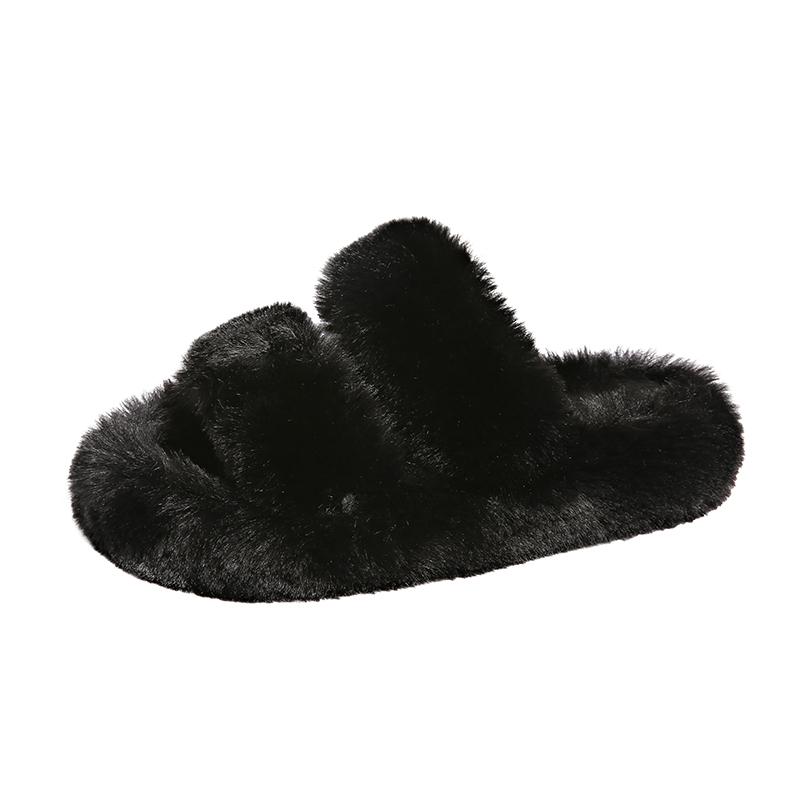 

Модные женские утепленные плюшевые тапочки из искусственного меха, зимние слипоны на массивной платформе, лоферы-мюли, женские тапочки из хлопка на толстой подошве, черные шлепанцы 41 чёрный