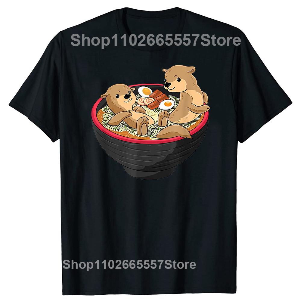 Funny Otter Japanese RaUnisex Noodles T Shirts Graphic Cotton Streetwear Short Sleeve Gifts Summer Otters Lover Tshirt Unisexs