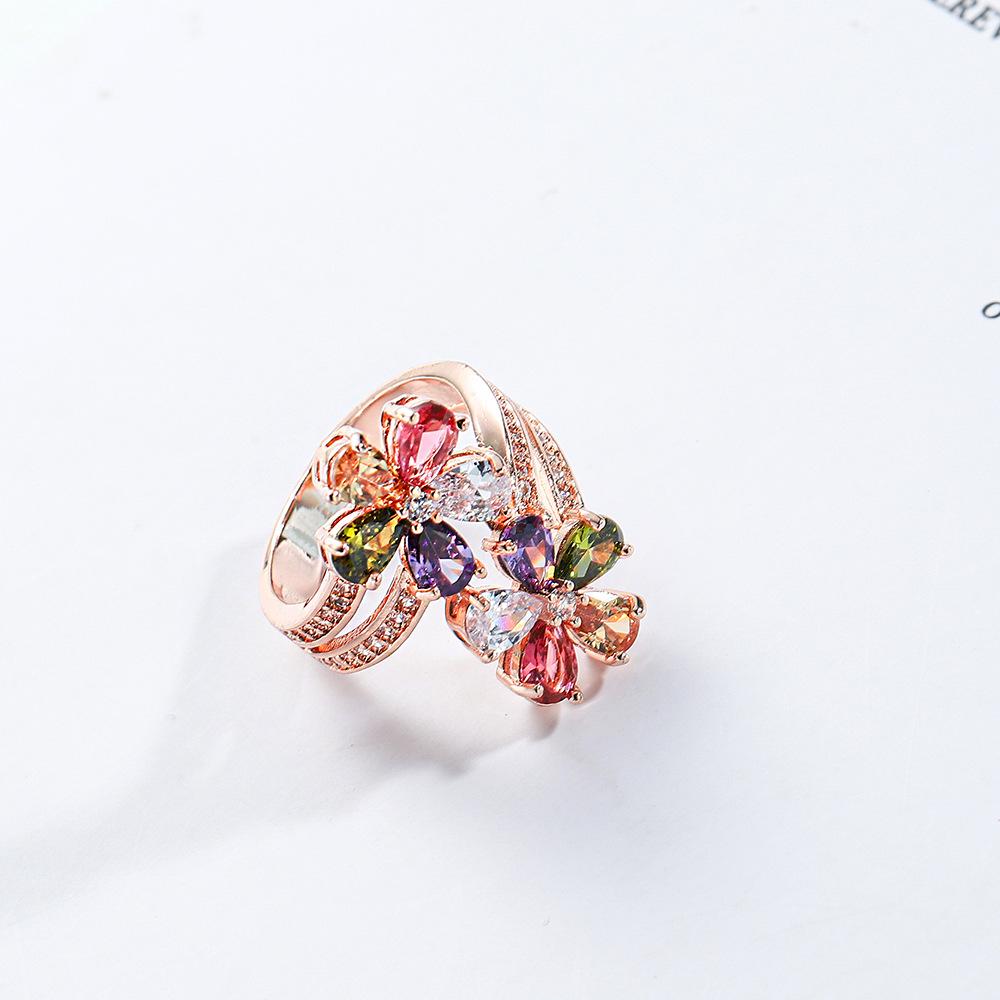 European & American Fashion Women's Colorful Zircon Flower Ring